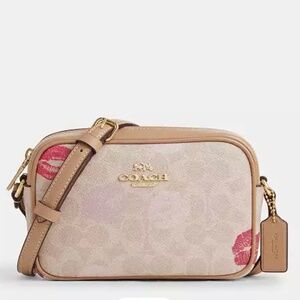 New💋Coach Mini Jamie Camera Bag In Signature Canvas With Lips Print